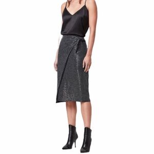 ALL SAINTS Allegra Shimmer Side Tie Wrap Midi Skirt Black 8